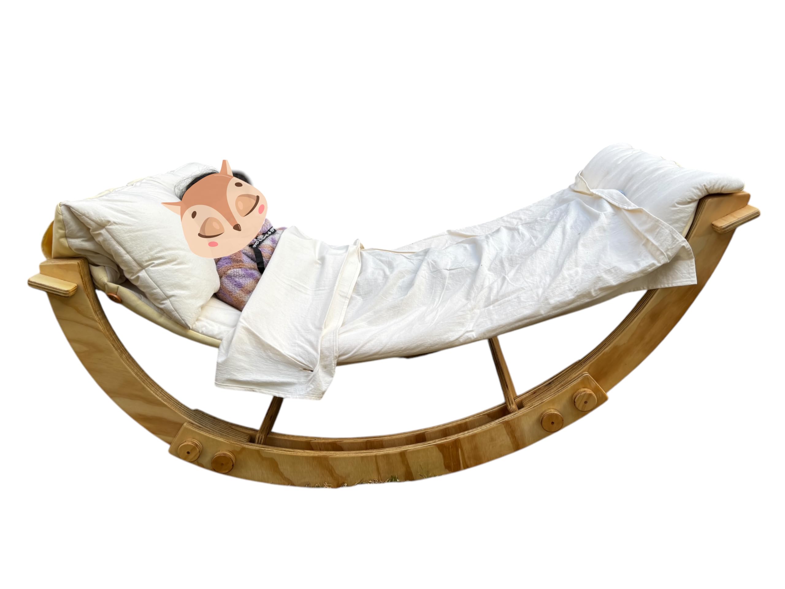 Hamaca Mecedora Infantil de Madera, Base Plegable, Tela de Algodón, para Niños de 3-12 Años, Color Natural