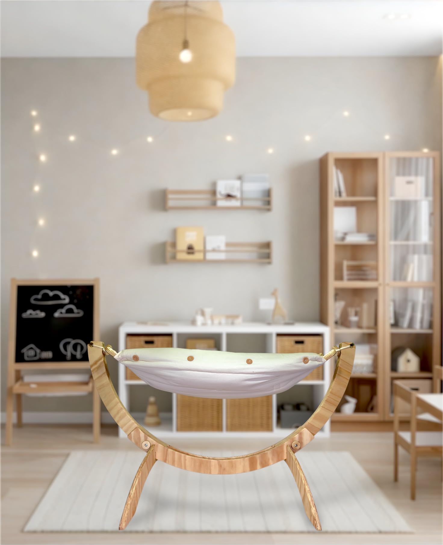 Hamaca para niños con base de madera plegable (Hasta 3 años)