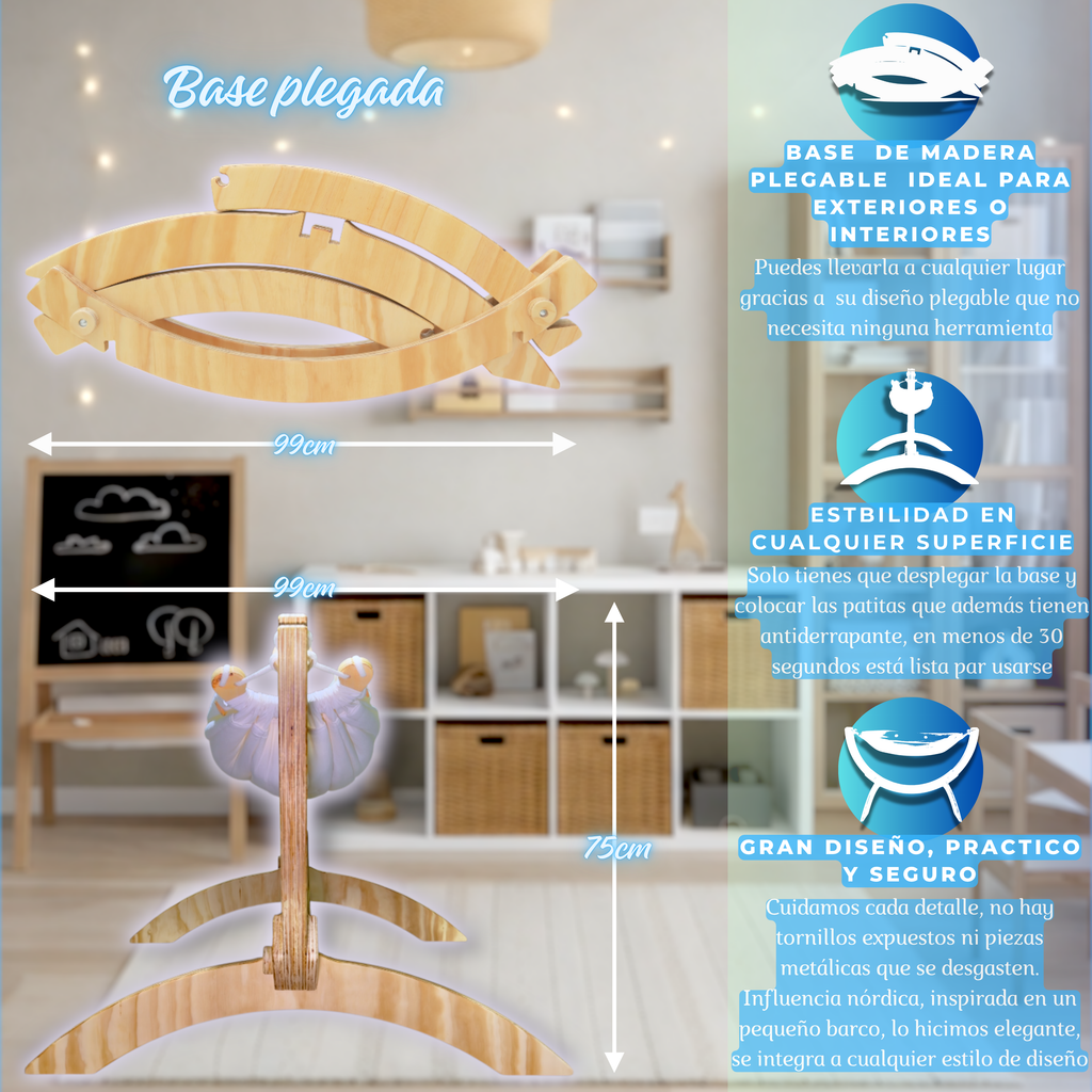 Hamaca para niños con base de madera plegable (Hasta 5 años)