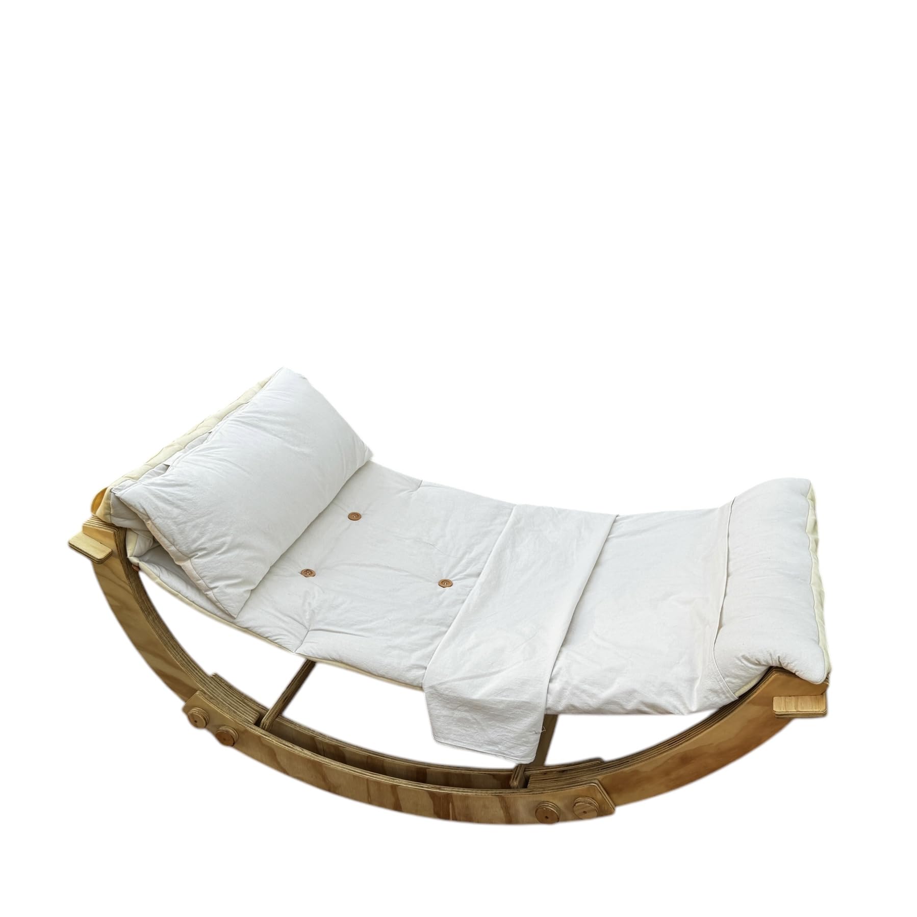 Hamaca Mecedora Infantil de Madera, Base Plegable, Tela de Algodón, para Niños de 3-12 Años, Color Natural