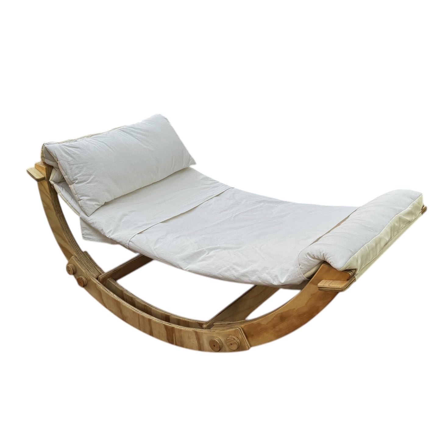 Hamaca Mecedora Infantil de Madera, Base Plegable, Tela de Algodón, para Niños de 3-12 Años, Color Natural