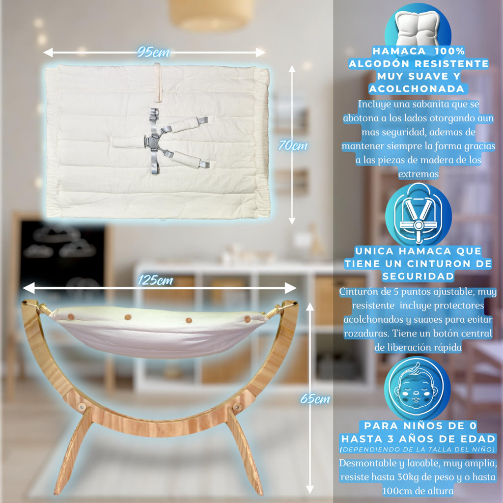 Hamaca para niños con base de madera plegable (Hasta 3 años)