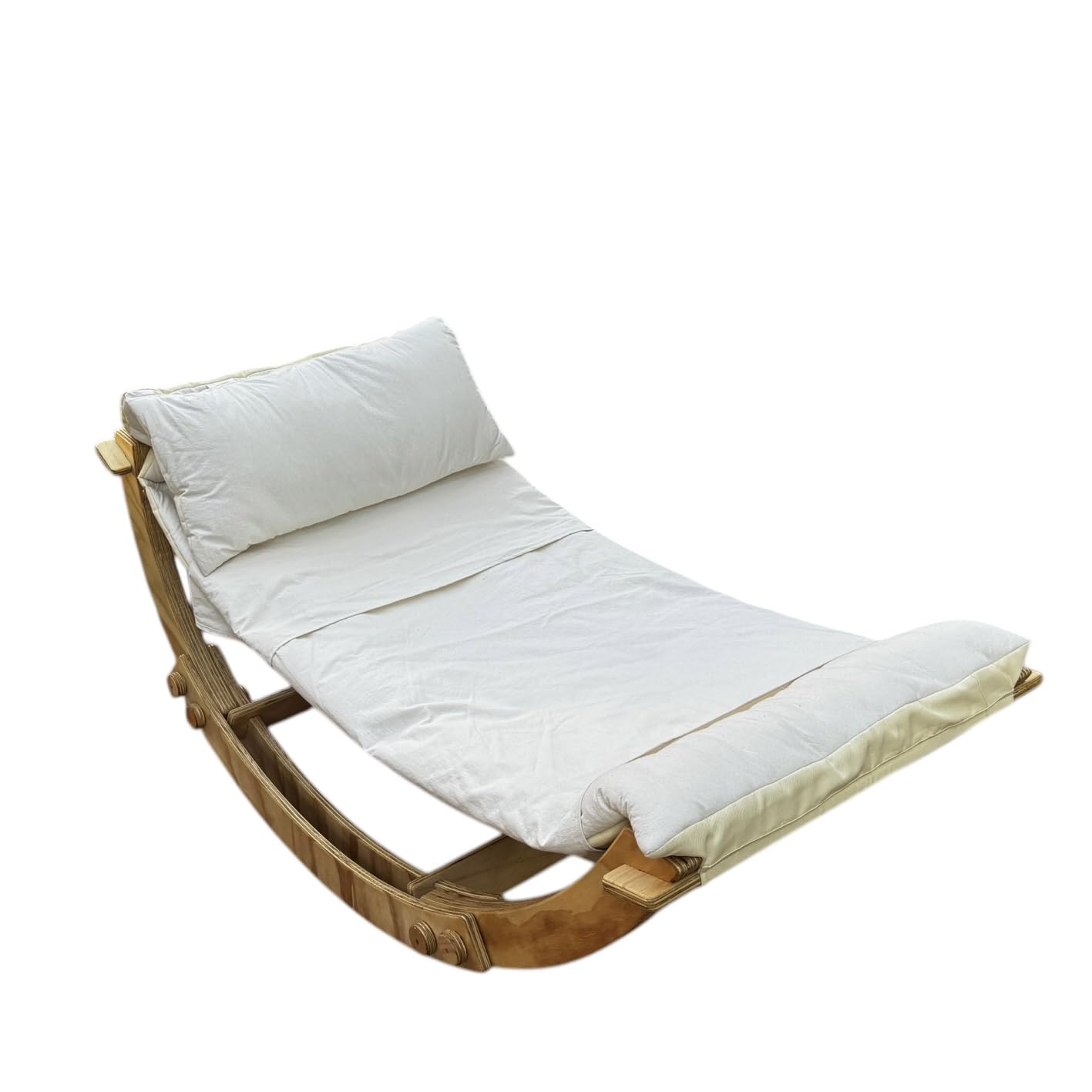 Hamaca Mecedora Infantil de Madera, Base Plegable, Tela de Algodón, para Niños de 3-12 Años, Color Natural