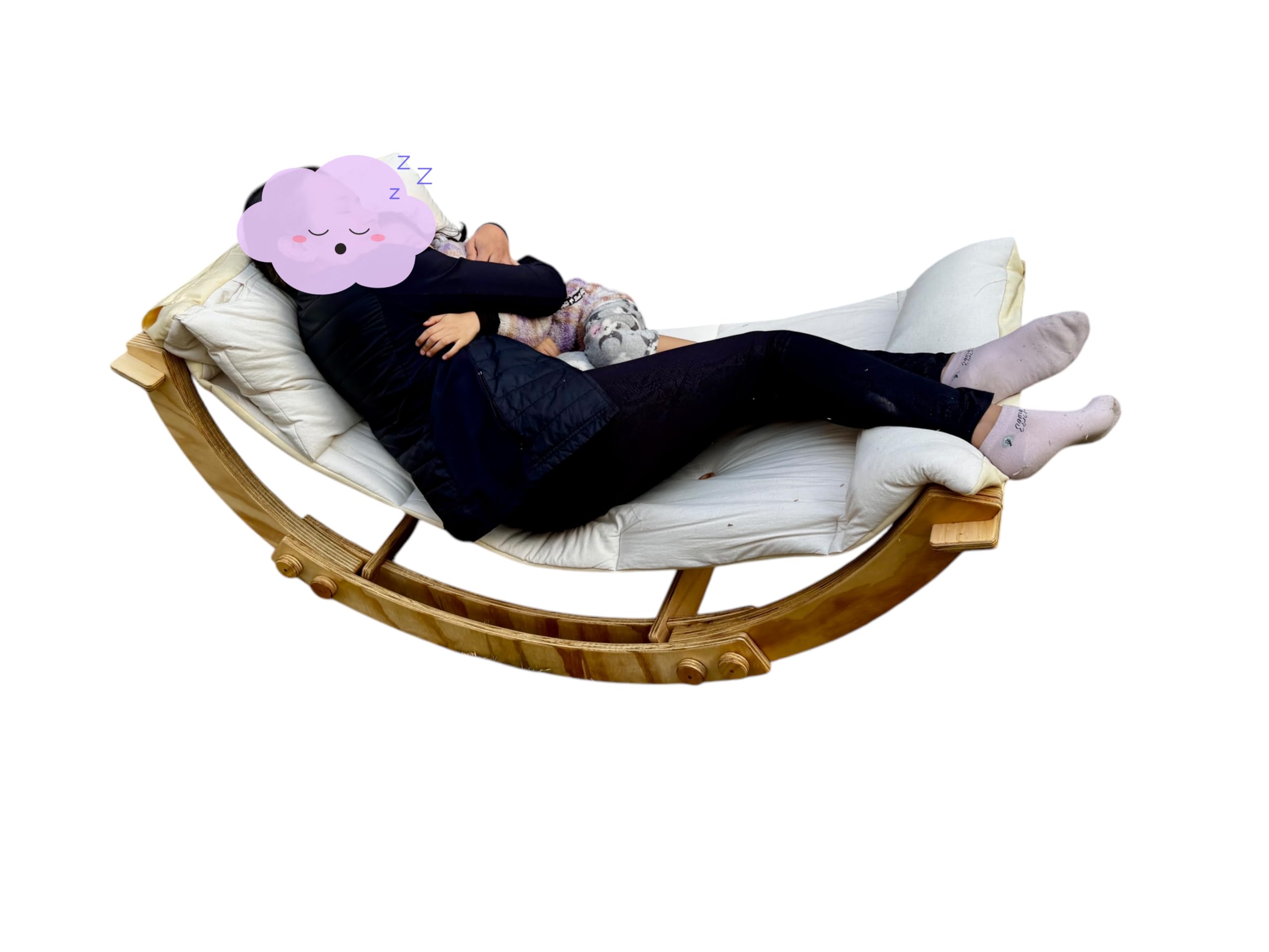 Hamaca Mecedora Infantil de Madera, Base Plegable, Tela de Algodón, para Niños de 3-12 Años, Color Natural
