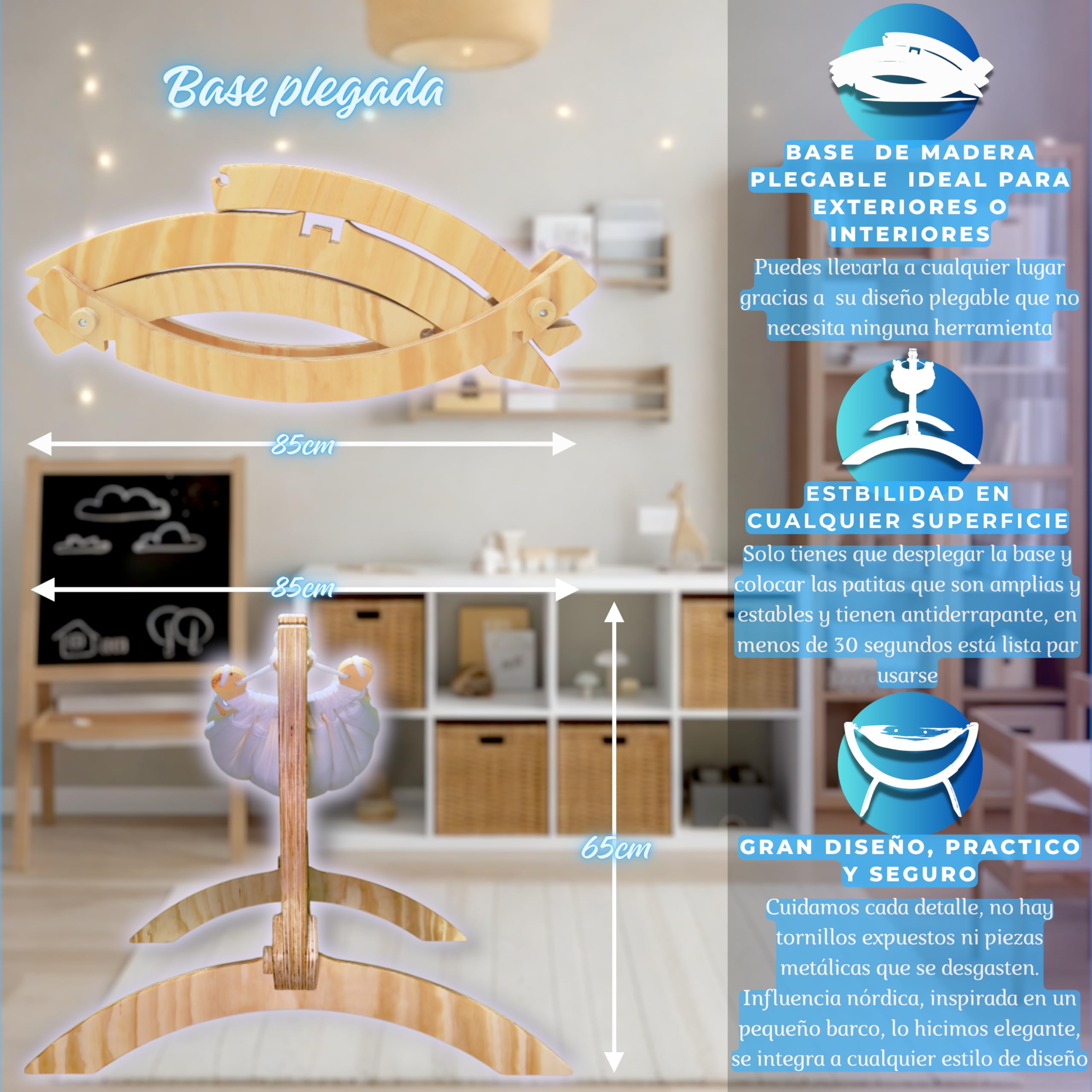 Hamaca para niños con base de madera plegable (Hasta 3 años)